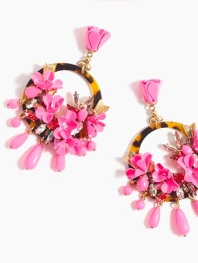 J. Crew Pink Floral Tortoiseshell Hoop Drop Earrings